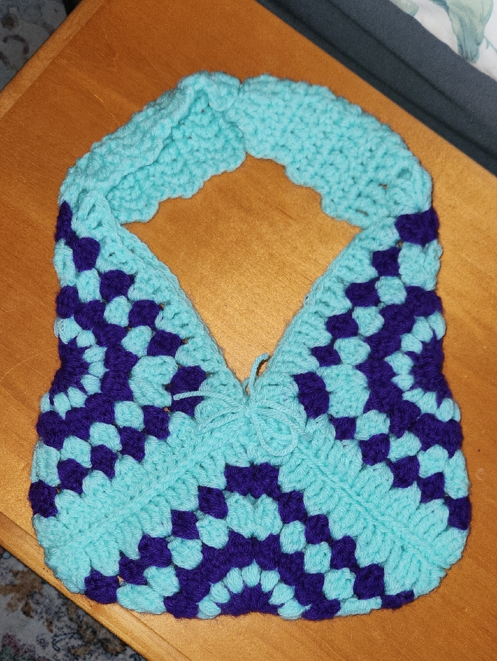 Handmade Turquoise & Purple Crochet Granny Square Bag